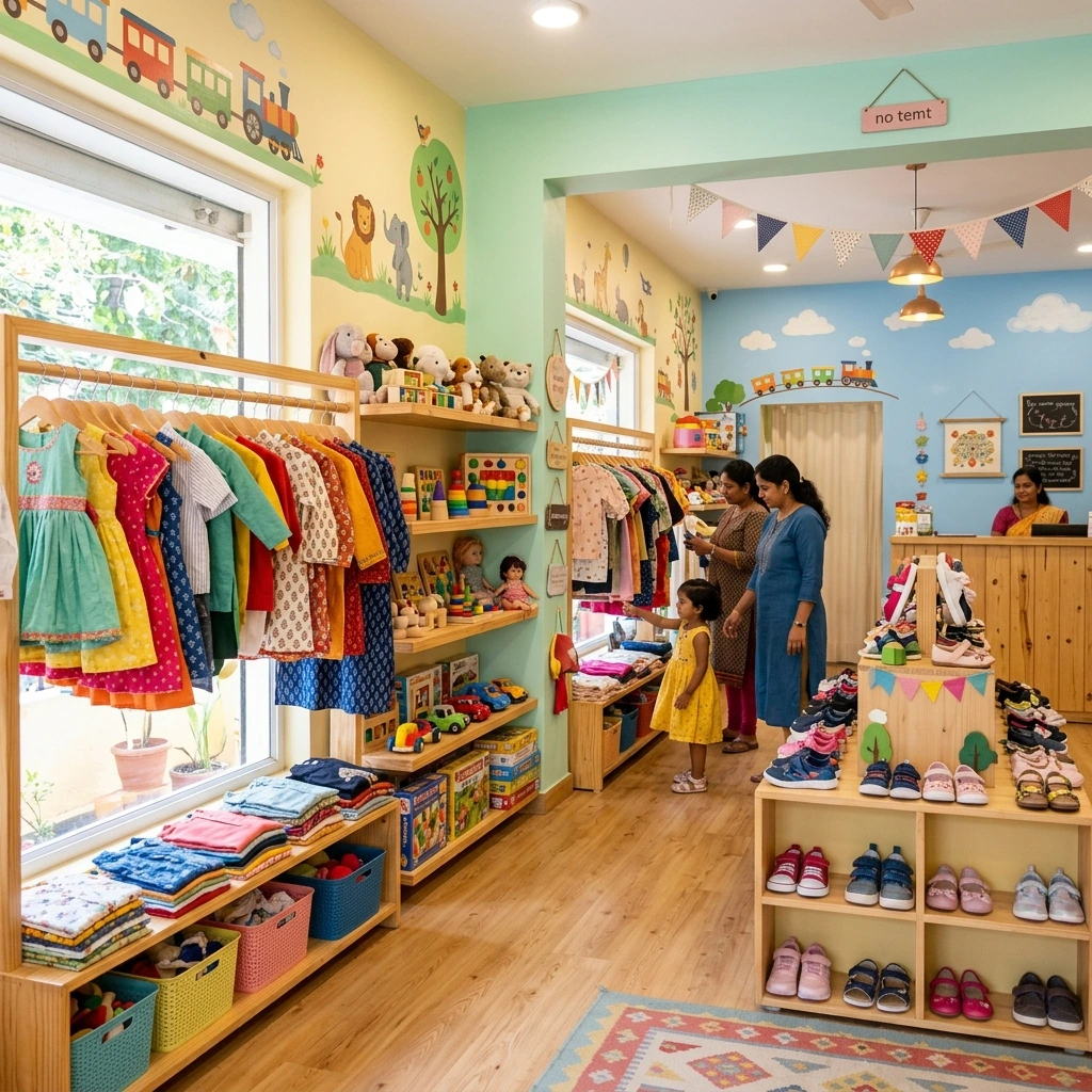 Kaival Kids Store Interior β Kids clothing section